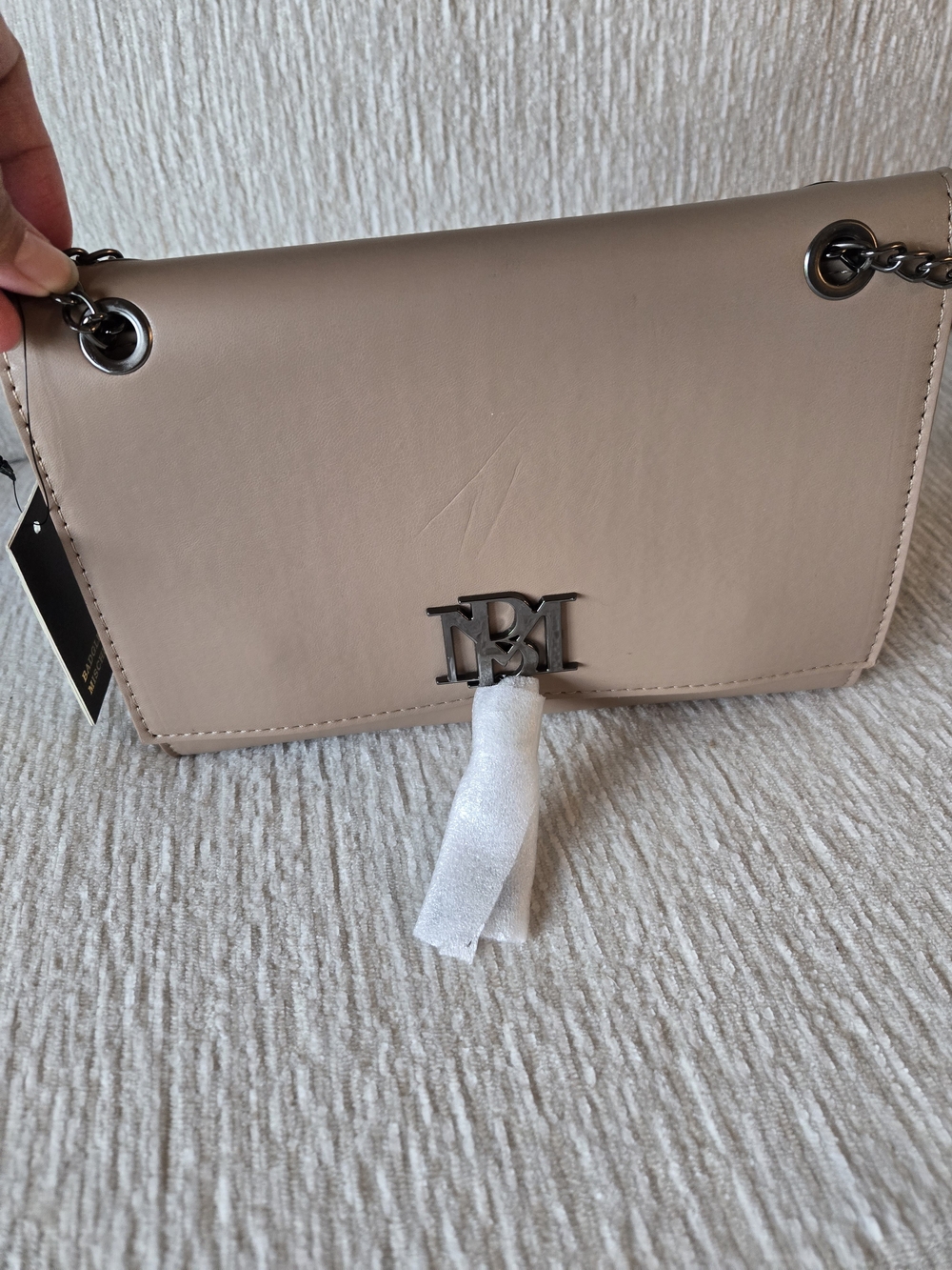 Badgley Mischka Taupe Shoulder Bag with Silver Hardware